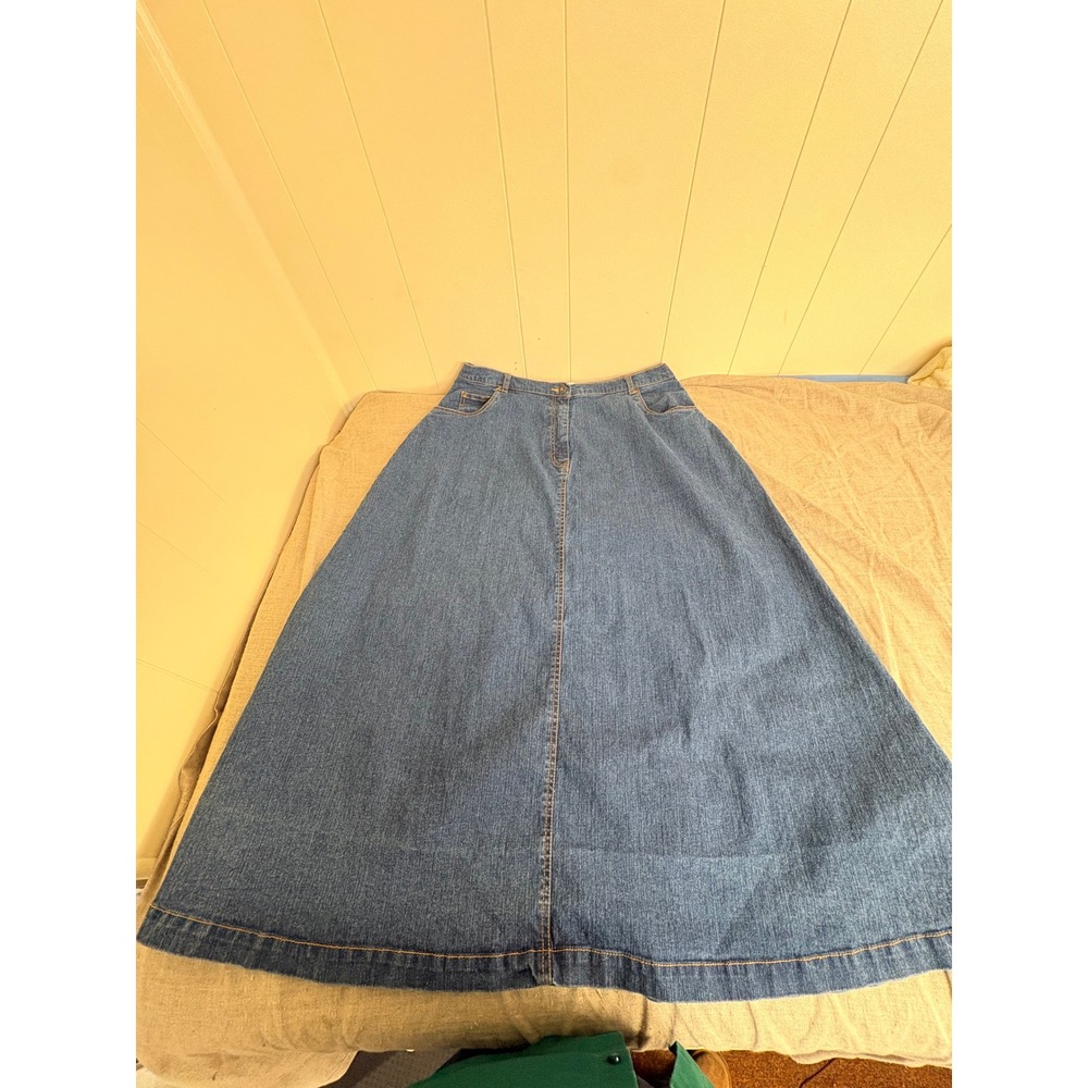 Denim 24/7 Blue Denim Maxi Skirt Womens 18W A-Line Long Stretch Ramie Blend